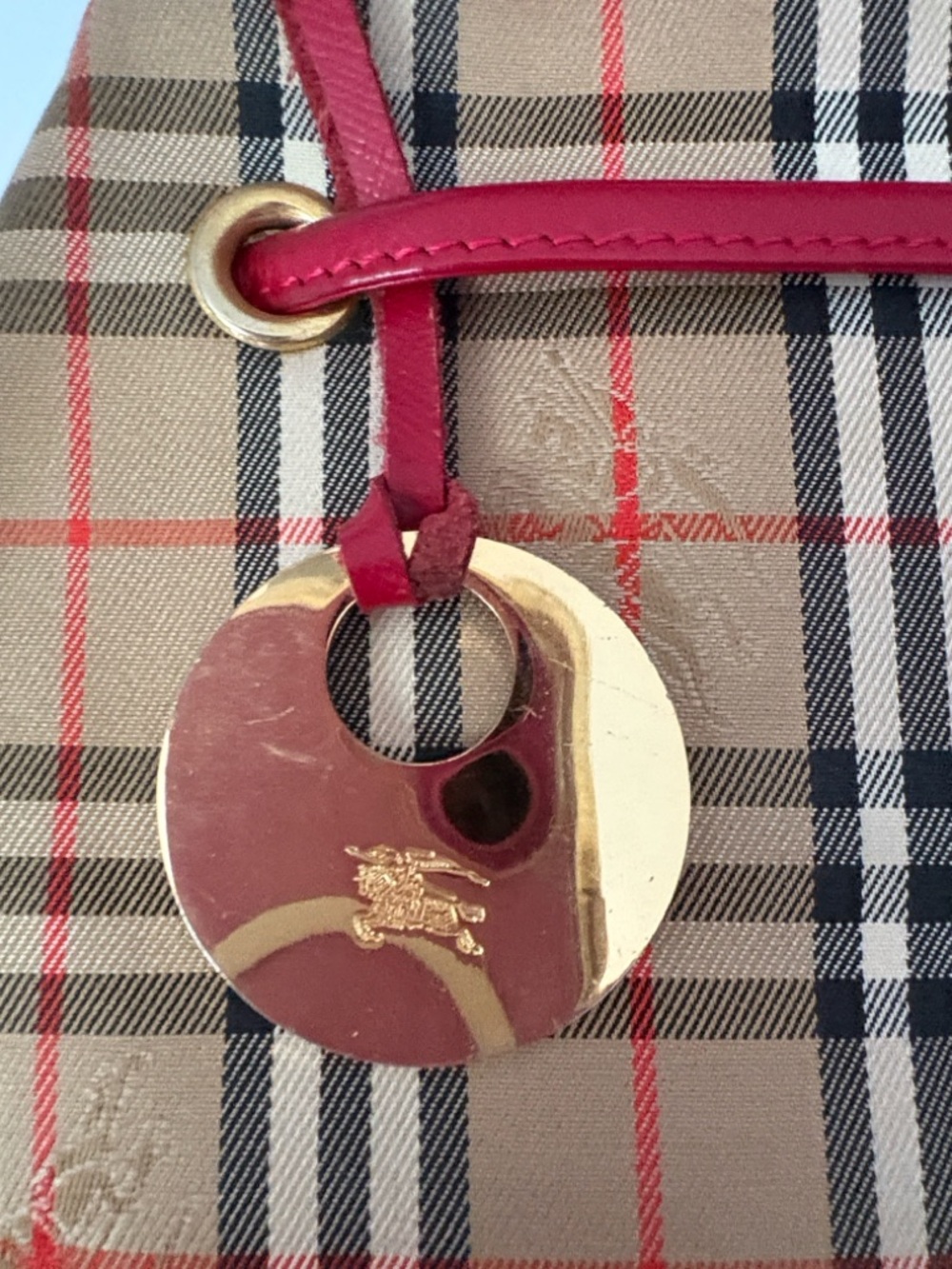 Burberry Red Nova Check Leather-Trim Vintage Check Backpack. - Picture 6 of 10